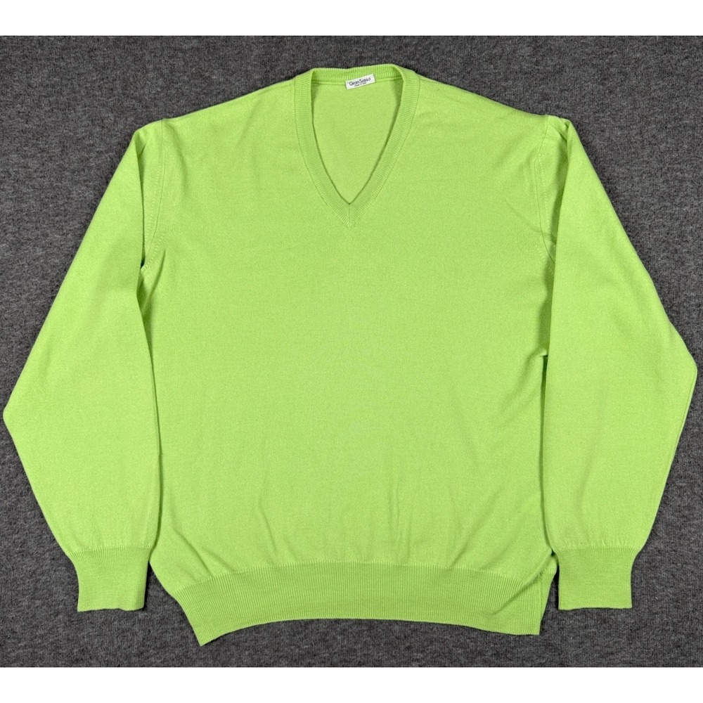 Gran Sasso Mens Large IT 50 Green Virgin Wool V Neck Pullover Sweater Italy
